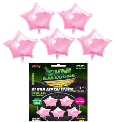 GLOBO METALIZADO 5" SET X5 ESTRELLAS ROSA