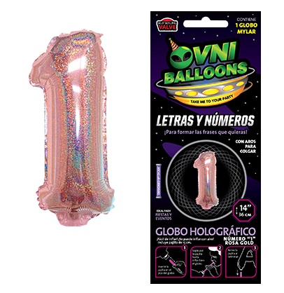 GLOBO METALIZADO 14" HOLOGRAFICO ROSA GOLD Nº1 X1