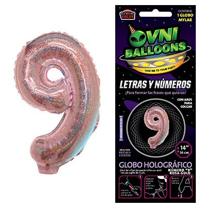 GLOBO METALIZADO 14" HOLOGRAFICO ROSA GOLD Nº9 X1