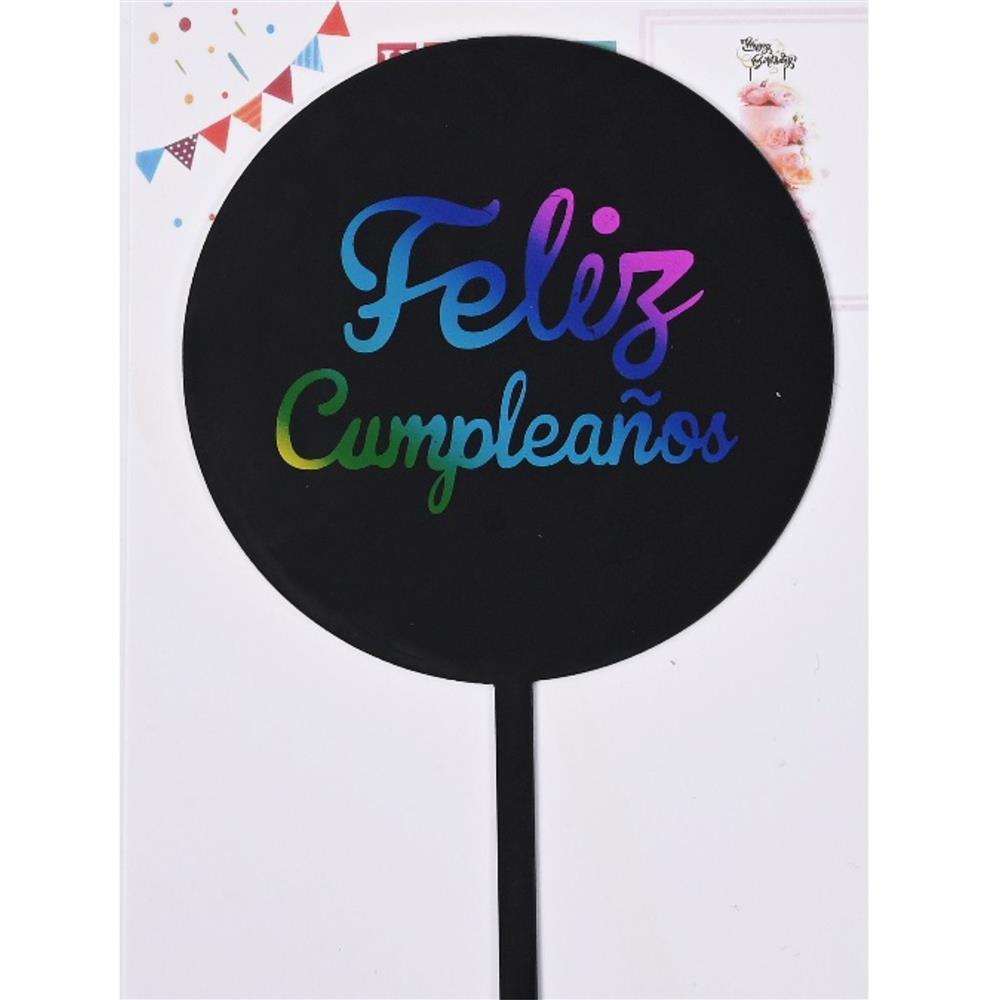 TOPPER FELIZ CUMPLEAÑOS CIRCULO NEGRO X1 -MM12-24-