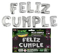 GLOBO SET FRASEMETALIZADO  14" PLATEADO FELIZ CUMPLE